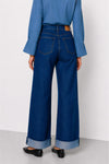 Wide-leg cotton jeans with a high waist and turn-ups - ARGEO Denim Trousers