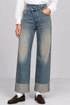 Jeans da donna in cotone a vita alta con gamba larga - Pantalone Denim AERGIA