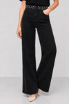 Jeans cinq poches taille haute avec clous et jambe large - Pantalon Denim ENISIO
