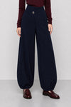 Wide-leg pinstripe trousers with an asymmetric closure - EVODIO Trousers