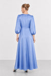 Evening gown with a front knot and long puffed sleeves - Dress NODAX