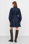 Vestido camisero vaquero de manga larga con cinturón - Vestido vaquero LUNAX