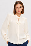 Blusa da donna con fiocco al collo e polsini abbottonati - Blusa VLUX