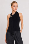 Haut sans manches côtelé à col drapé asymétrique et anneau - Pull FoulardKNITX