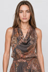 Sleeveless top with a draped neckline and paisley pattern - Top CAPSX