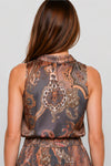 Sleeveless top with a draped neckline and paisley pattern - Top CAPSX