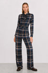 Women's jumpsuit with checked pattern and bow tie collar - Jumpsuit A Quadri  CASSIEX