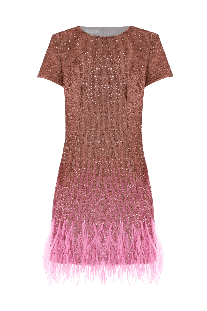 Mini sleeved dress with sequins and feathers - Dress COLLY