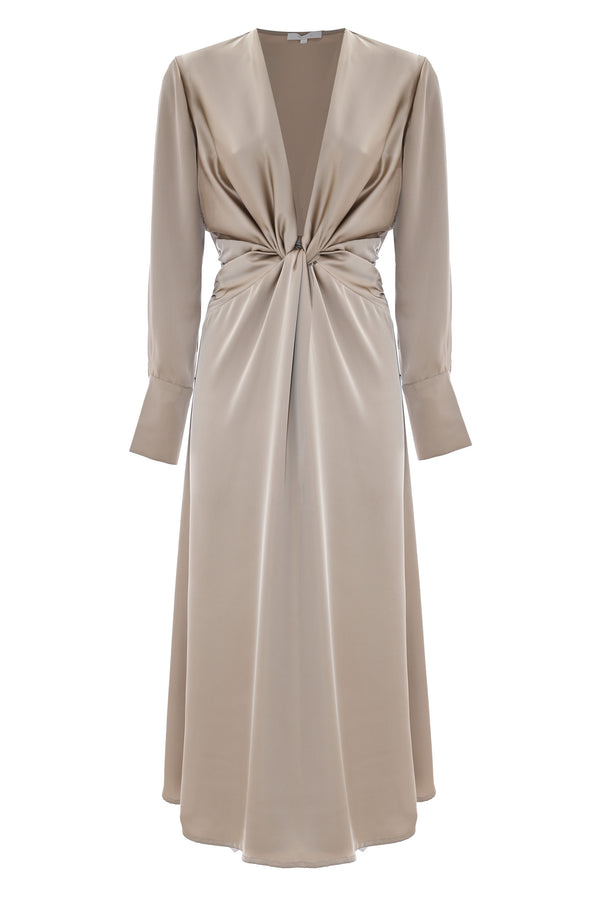 elegant honey plunging neckline dress - Dress EVELYN