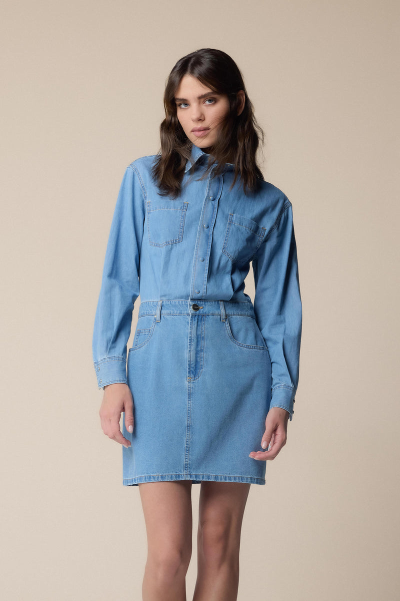  Robe courte jean avec col chemisier boutonné - Robe AMADO