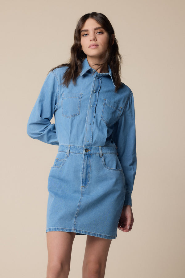  Robe courte jean avec col chemisier boutonné - Robe AMADO