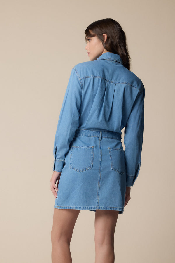  Robe courte jean avec col chemisier boutonné - Robe AMADO