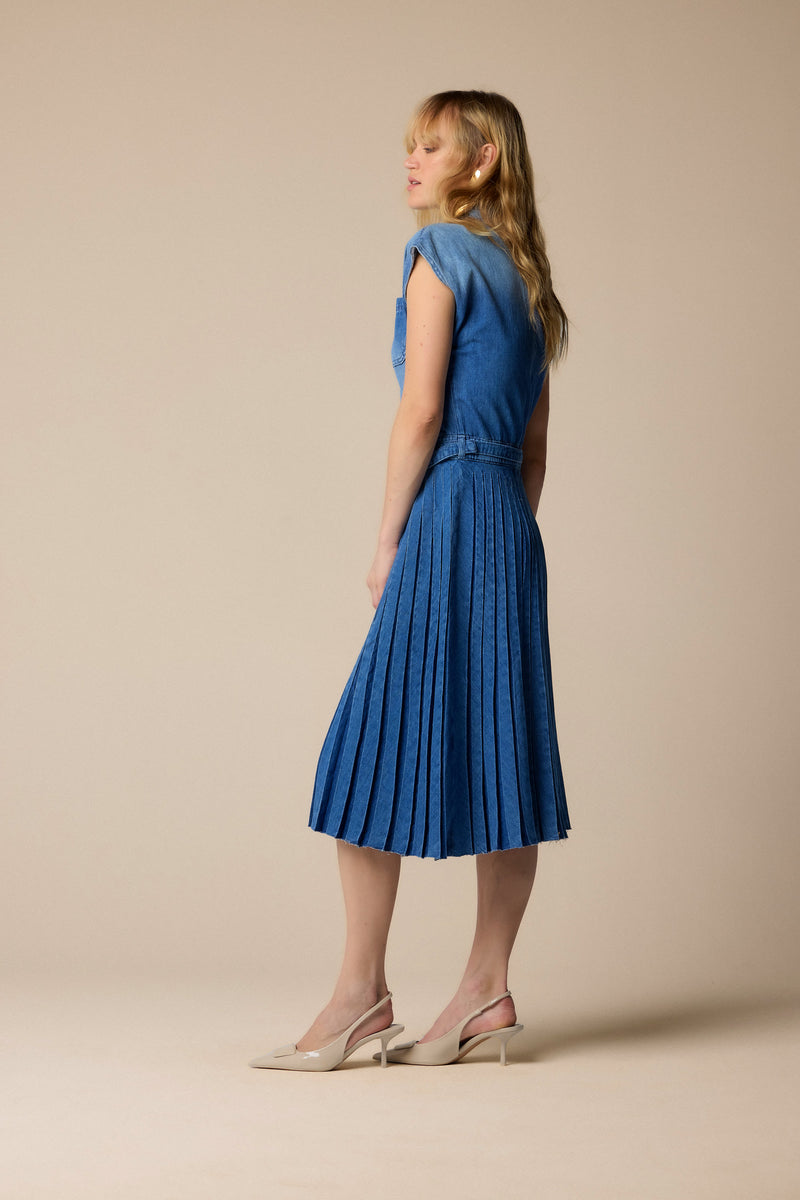 Classic sleeveless shirt style denim dress - Dress AMEL