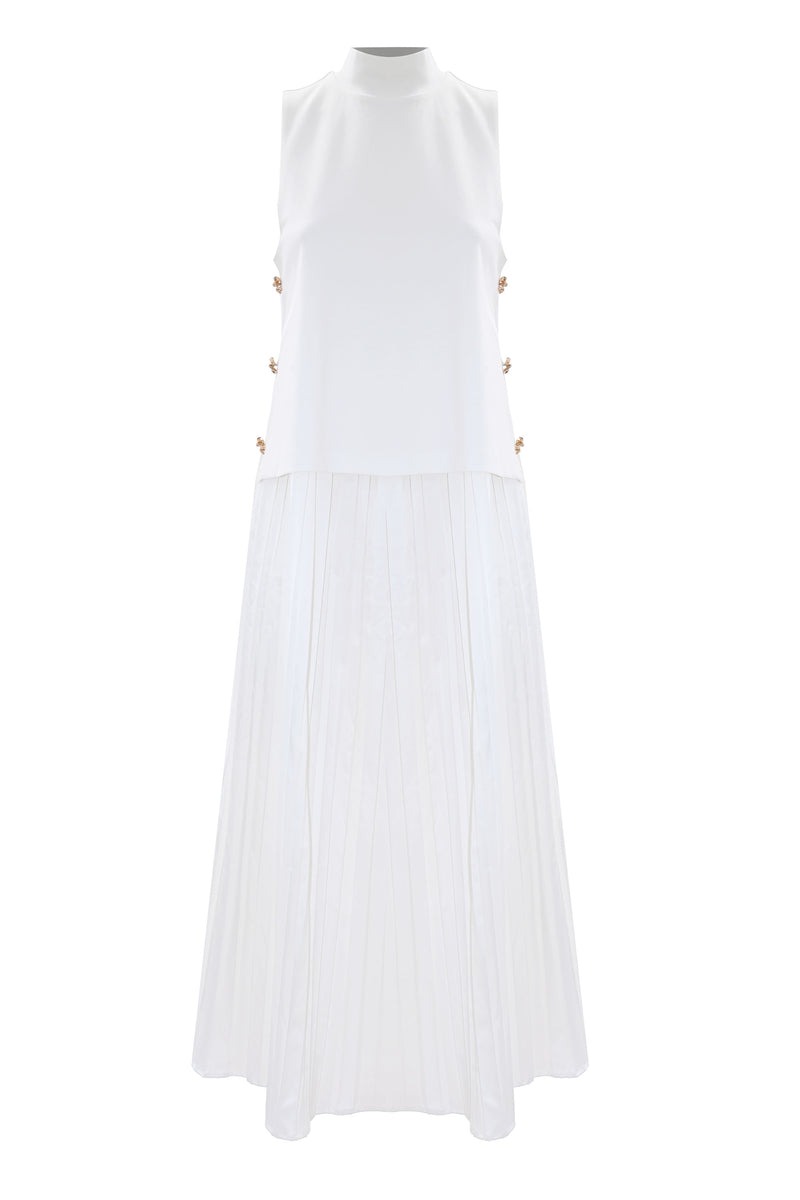 Robe longue blanche encolure montante - Robe CARITA