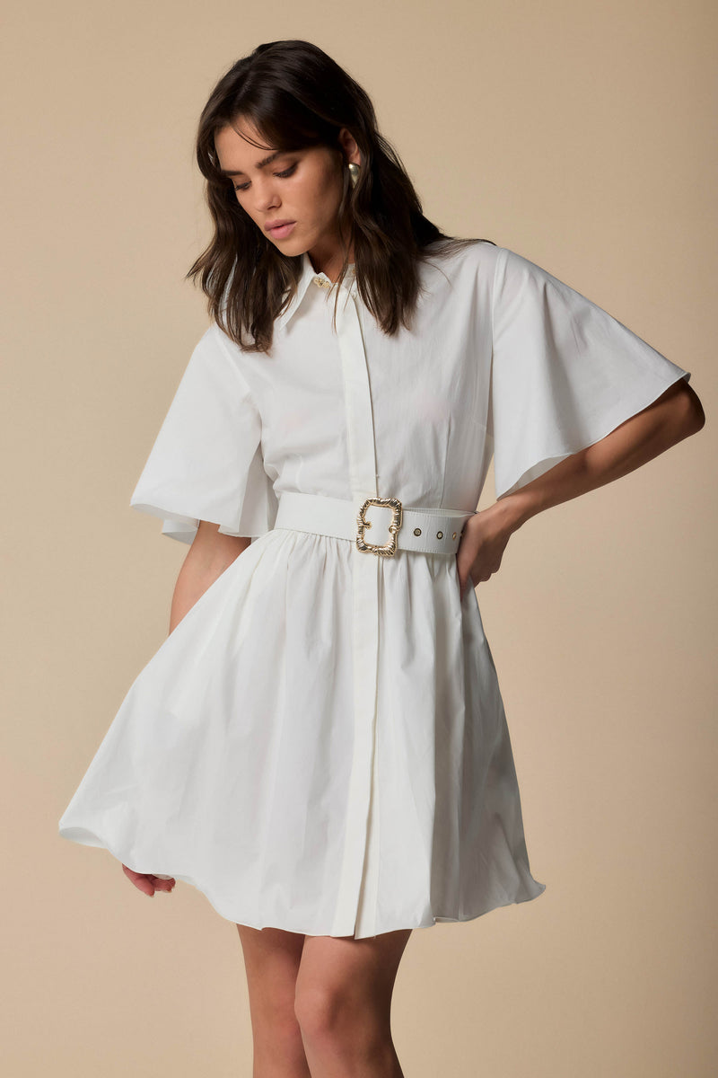 Robe chemise courte blanche avec ceinture - Robe ALIDORO