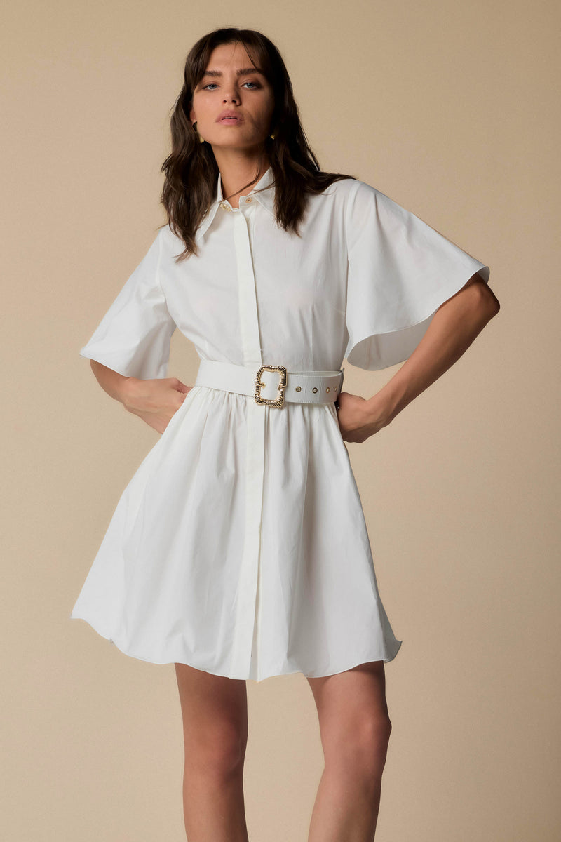 Robe chemise courte blanche avec ceinture - Robe ALIDORO