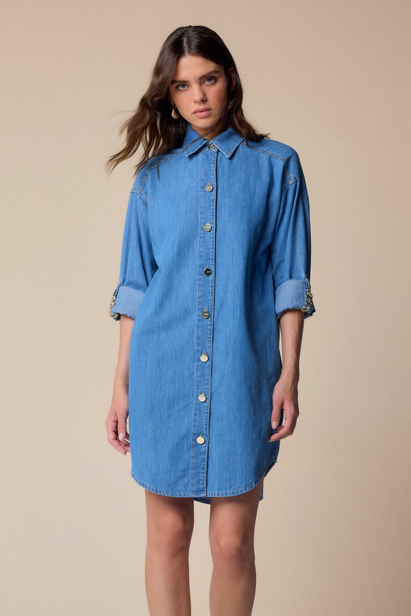 Striking casual denim shirt-style dress - Dress RODAS