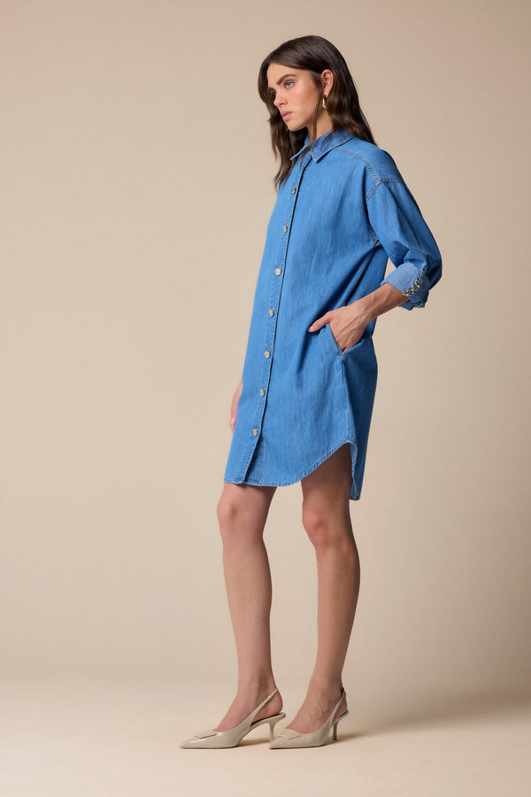 Striking casual denim shirt-style dress - Dress RODAS