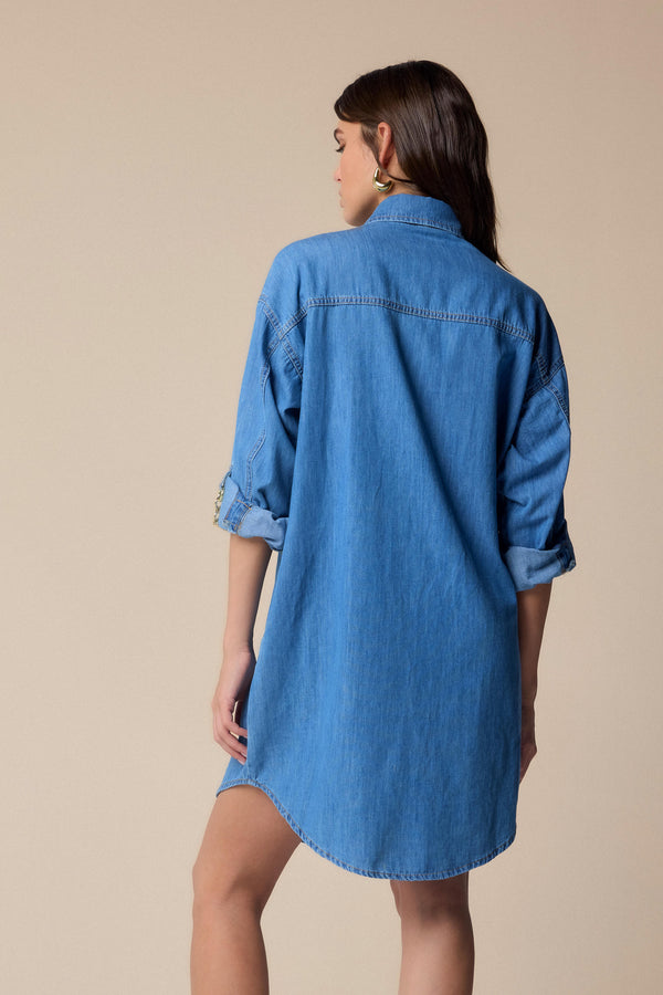 Striking casual denim shirt-style dress - Dress RODAS