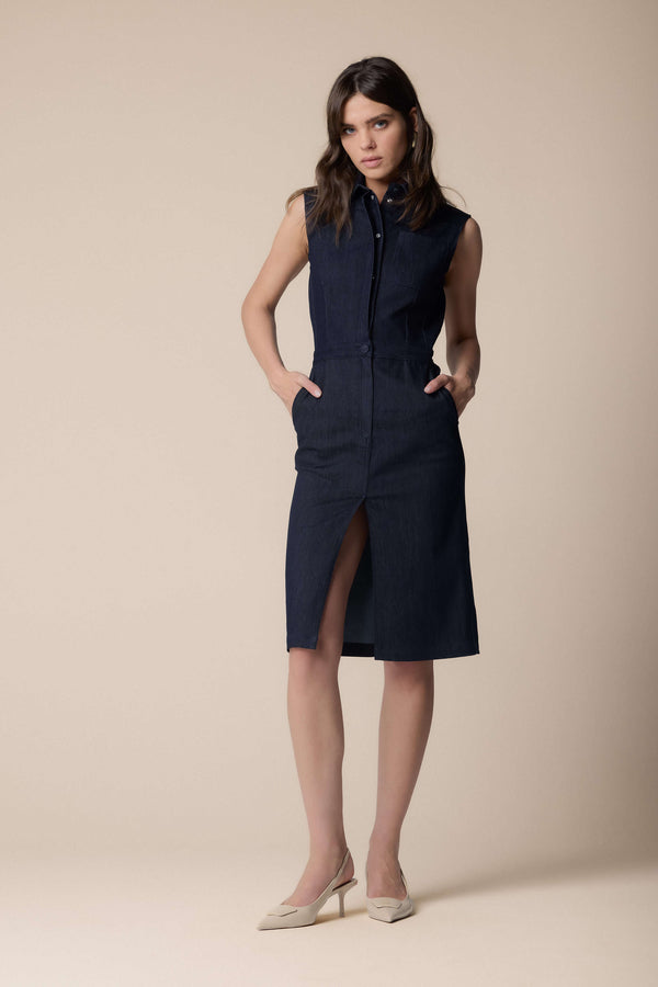 Country inspired denim dress with slit - Dress MALVE