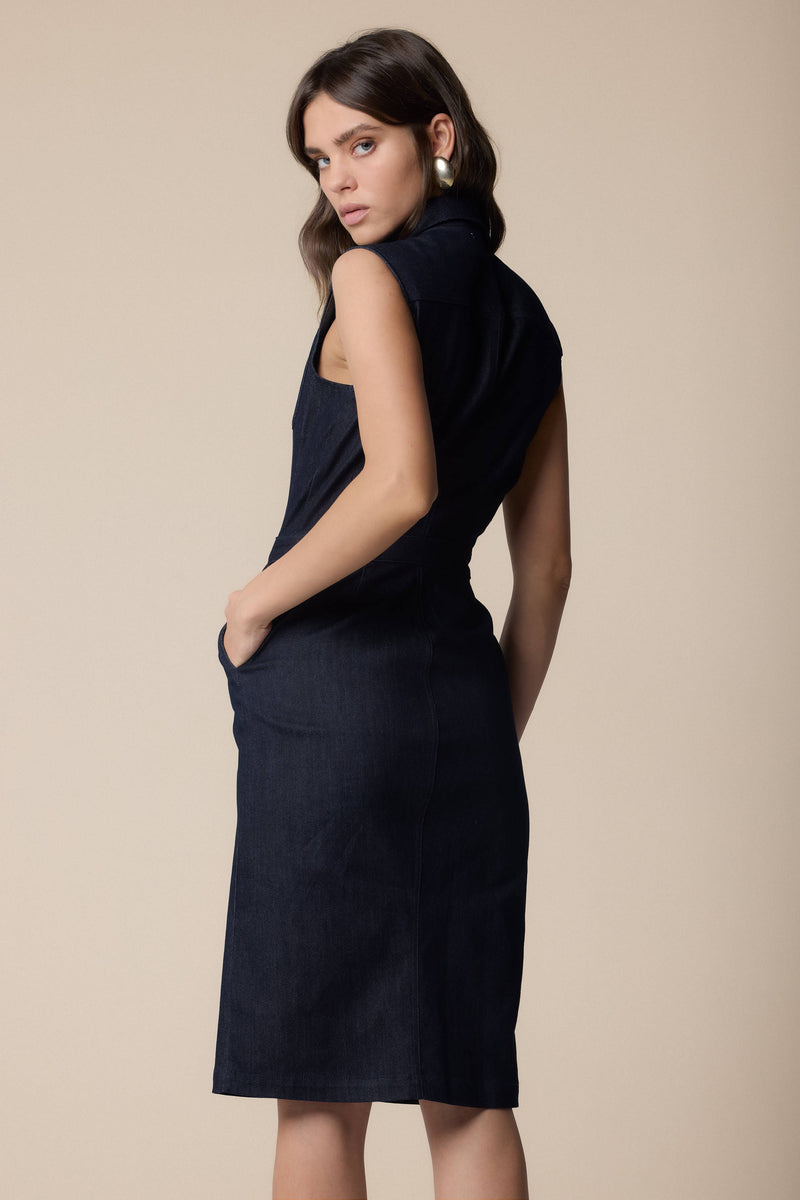 Country inspired denim dress with slit - Dress MALVE