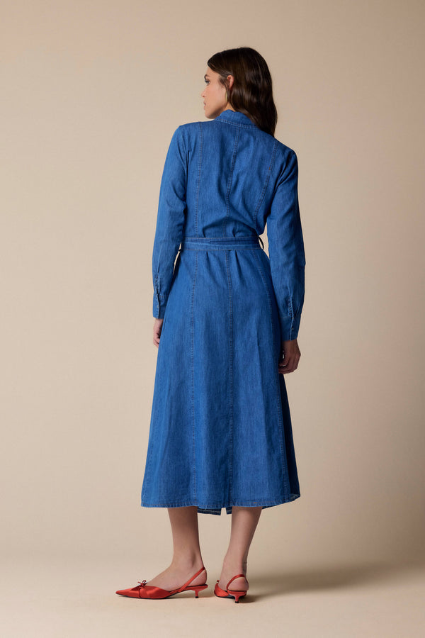 Conservative three-quarter length denim dress - Dress PEGGI