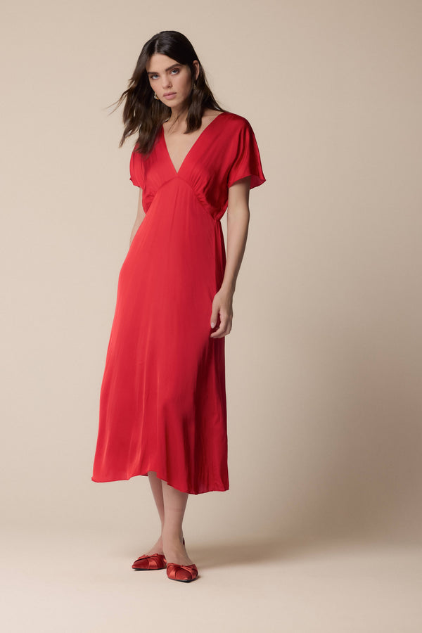 plunging neckline elegnat red dress - Dress GISELMAR