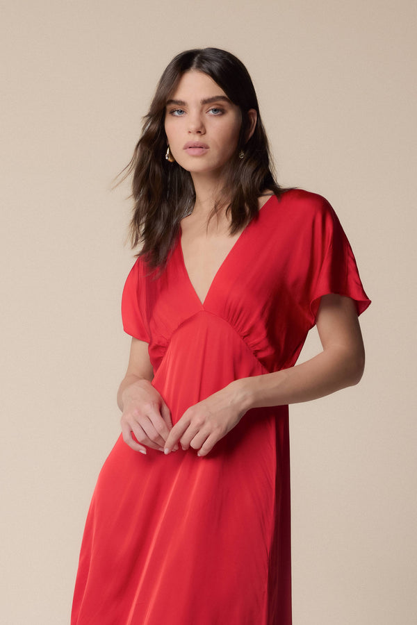 plunging neckline elegnat red dress - Dress GISELMAR