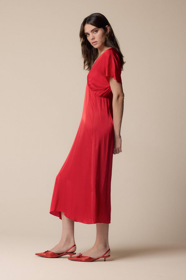 plunging neckline elegnat red dress - Dress GISELMAR