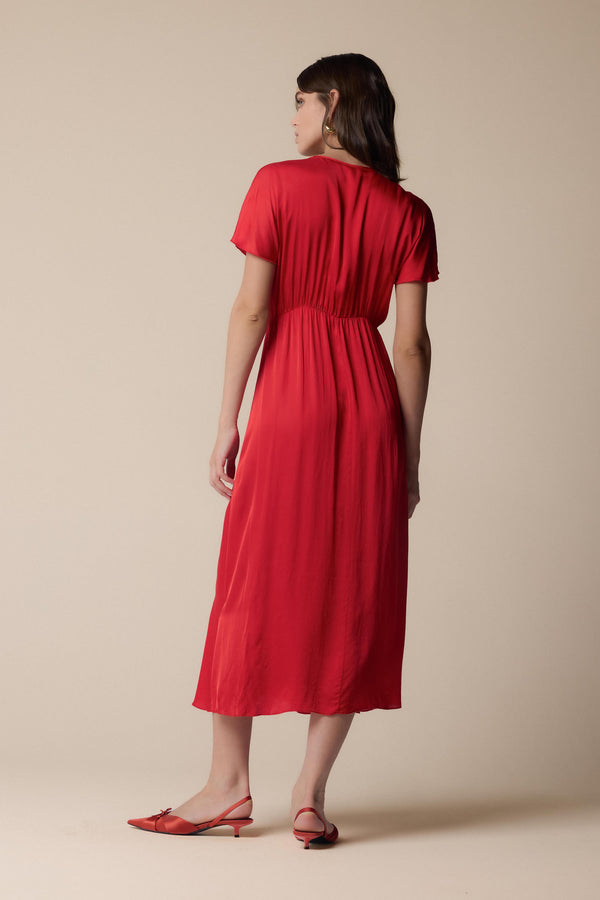 plunging neckline elegnat red dress - Dress GISELMAR