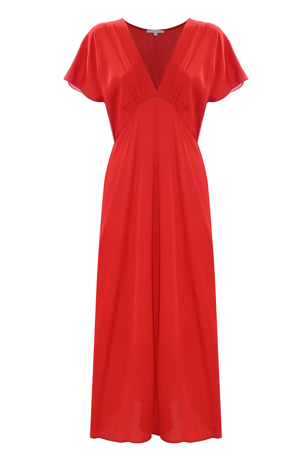 plunging neckline elegnat red dress - Dress GISELMAR