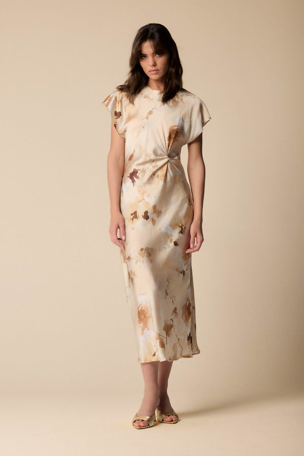 Hazelnut brown patterned full length dress - Dress ETELA