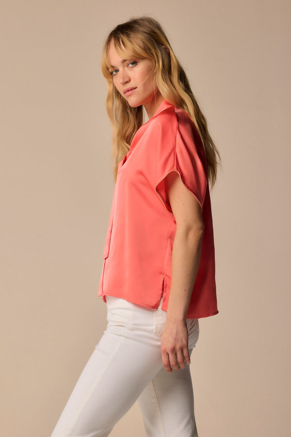 Sweet coral tone on tone blouse - Blouse KEYES