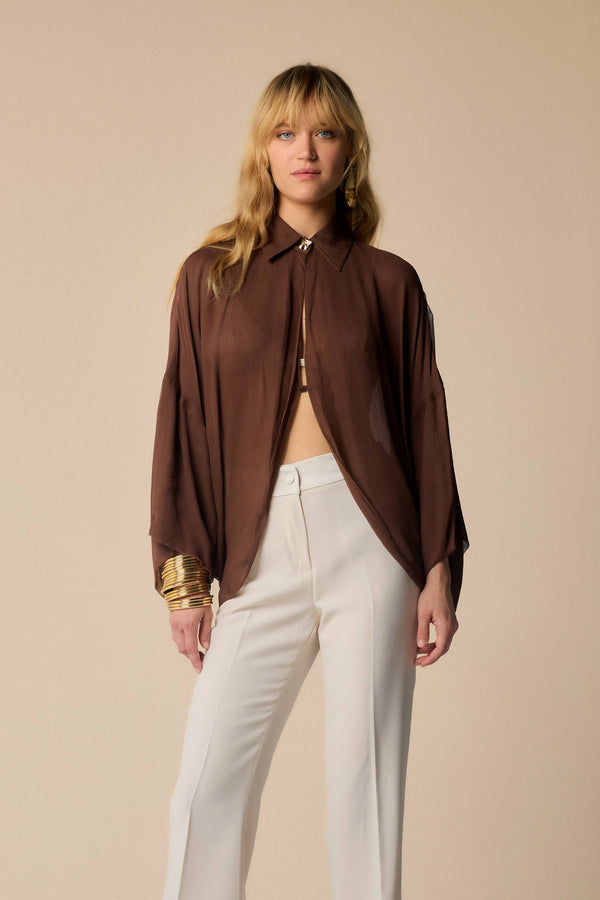 Blusa trasparente con bottone gioiello - Blusa JULIE