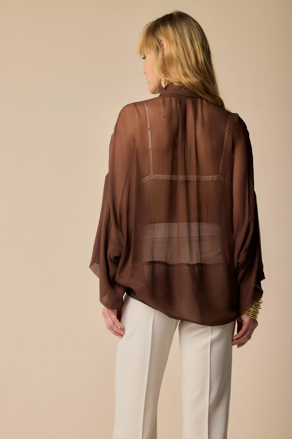 Blusa trasparente con bottone gioiello - Blusa JULIE