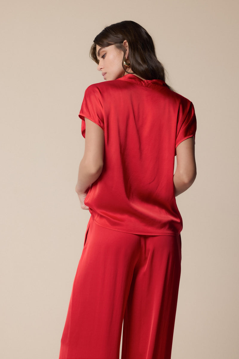 Blusa satinada con escote en V - Blusa GIORDANYA