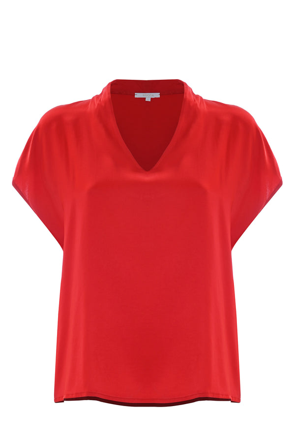 Blusa satinada con escote en V - Blusa GIORDANYA