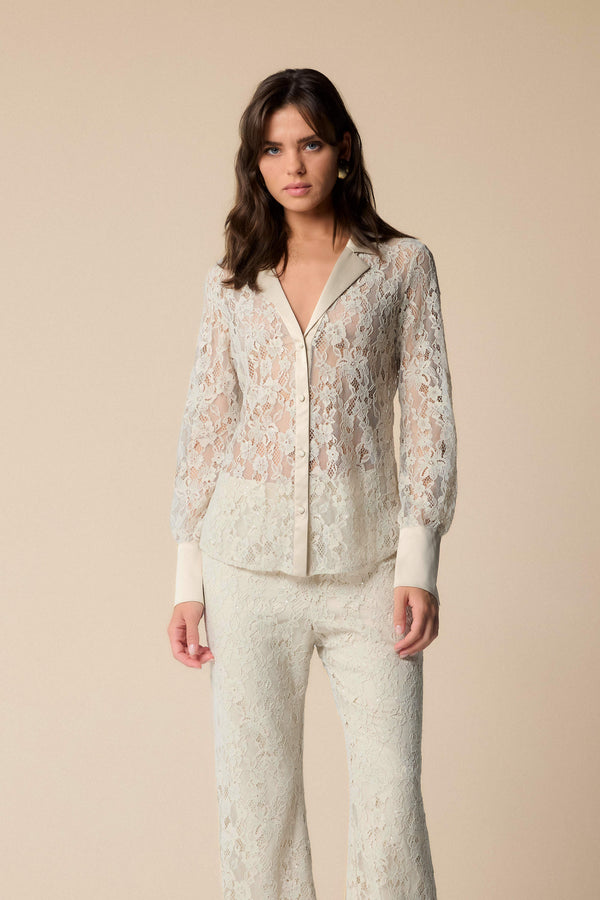 lace button shirt in ivory - Blouse  LAMAR