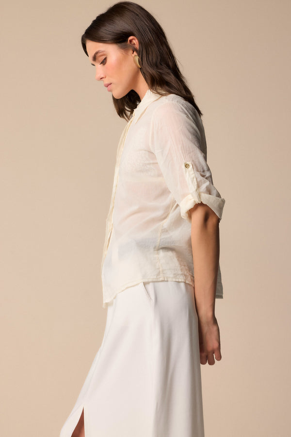 Delightful milk cream rolled sleeve blouse - Blouse  HODIN