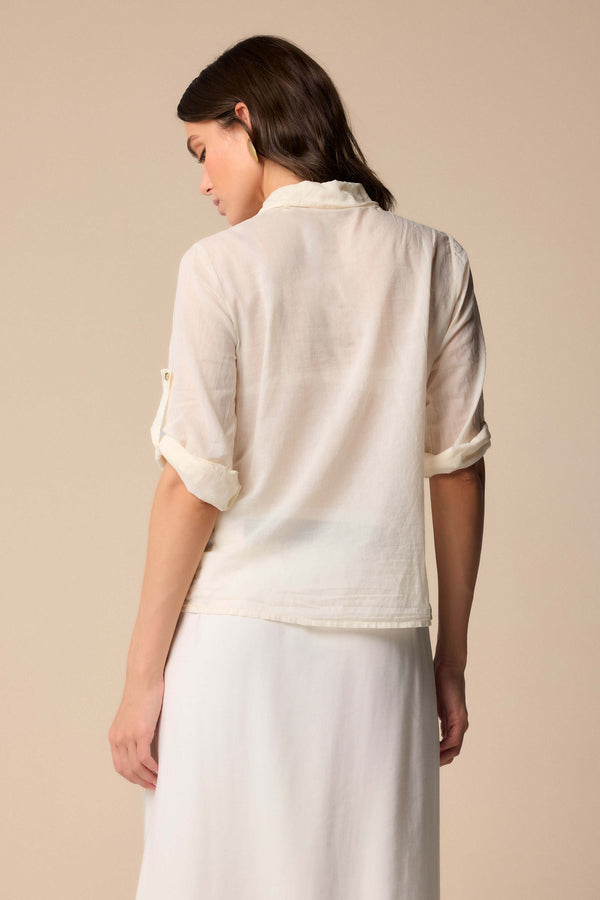 Delightful milk cream rolled sleeve blouse - Blouse  HODIN