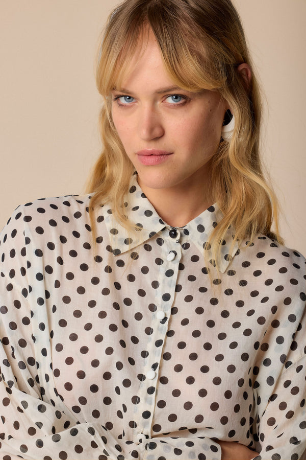 black spotted cream long sleeved shirt - Blouse  SALLUSTIA