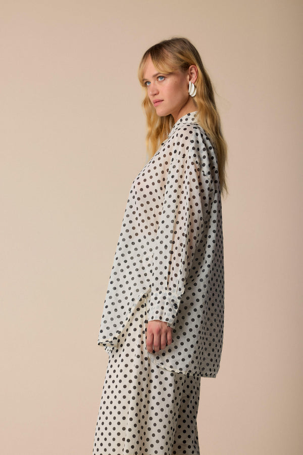 black spotted cream long sleeved shirt - Blouse  SALLUSTIA