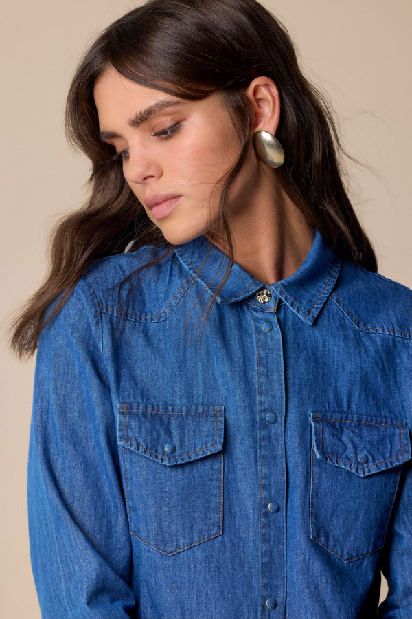 Modern stylish long sleeve denim shirt - Blouse  POLE