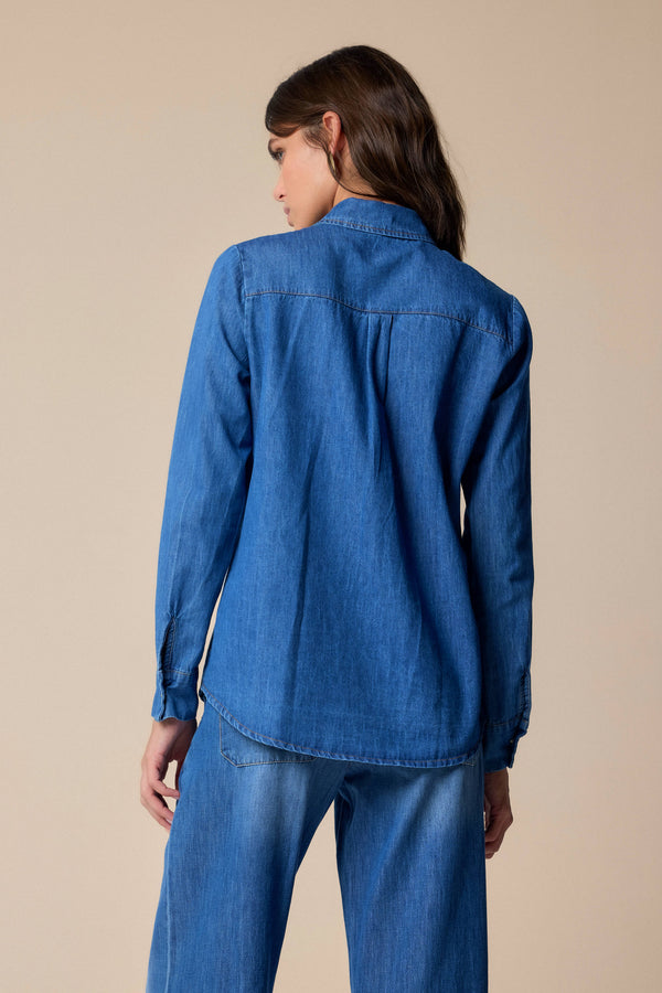 Modern stylish long sleeve denim shirt - Blouse  POLE