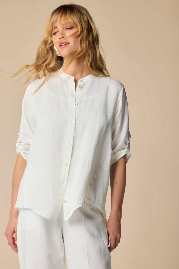 Collarless medium sleeve contoured hem shirt - Blouse  KASTRENSE