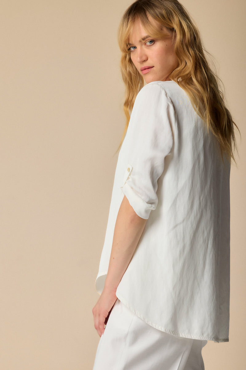 Collarless medium sleeve contoured hem shirt - Blouse  KASTRENSE