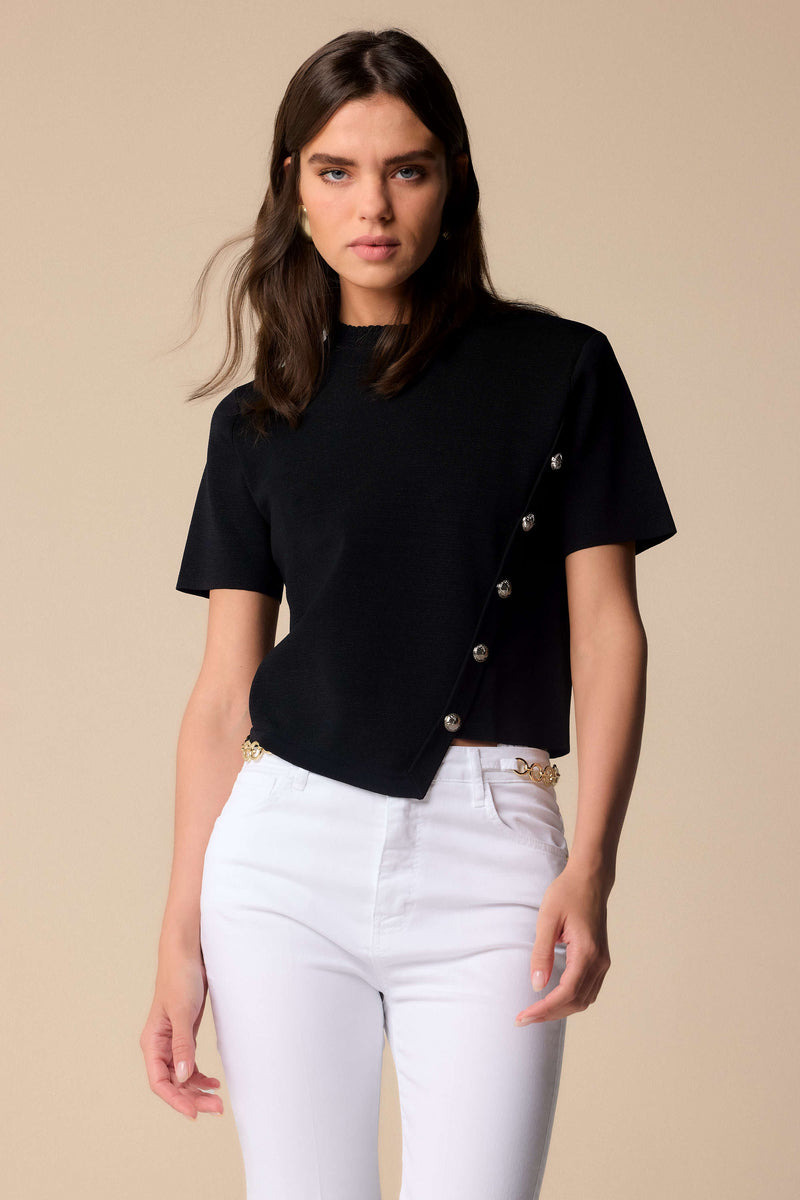 Stylish short diagonal button-up blouse - Sweater DAIANIRA