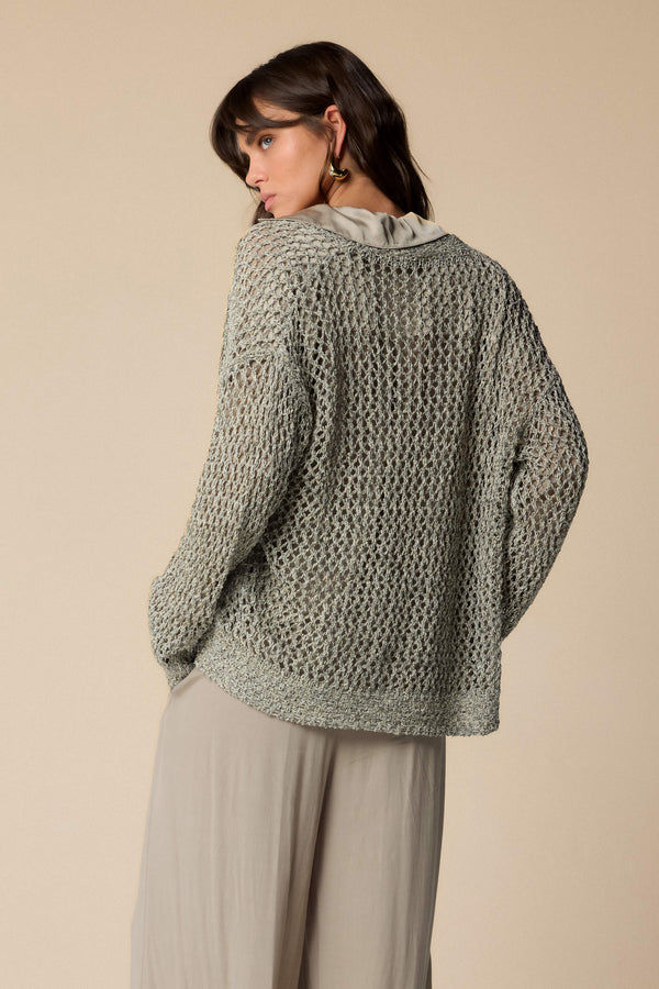 chunky knit casual grey cardigan - Sweater M/L MIRANOVA