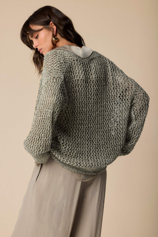 chunky knit casual grey cardigan - Sweater M/L MIRANOVA