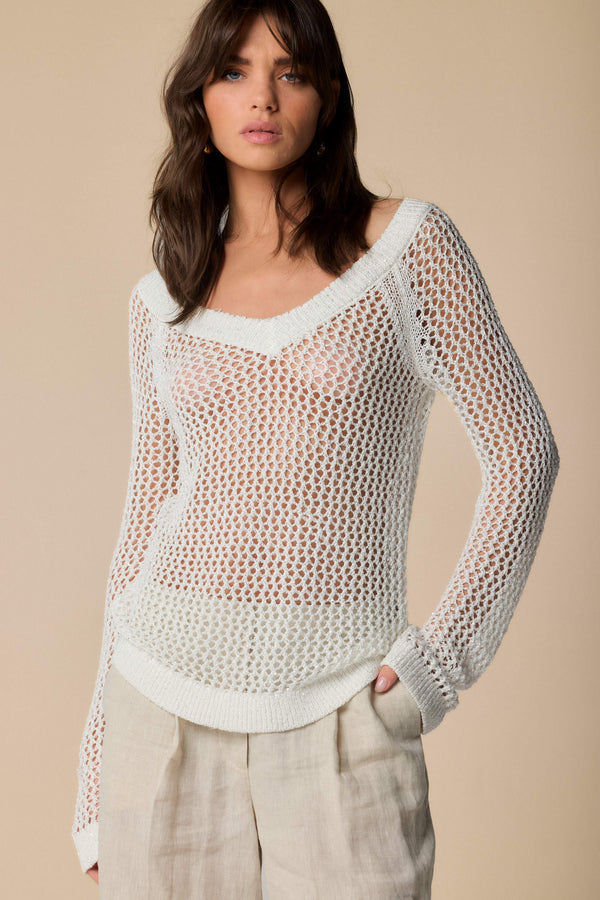 Stylish knit mesh sweater in white - Sweater M/L ERACLA